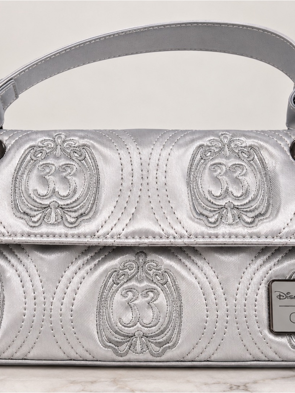 Disney Silver Embroidered Club 33 Satin Shoulder Clutch